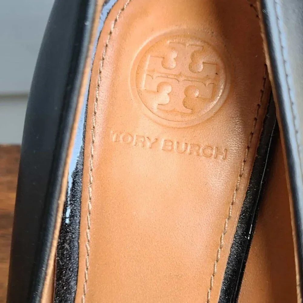 Tory Burch Everly Cap Toe Wedge Black Pumps Size 7